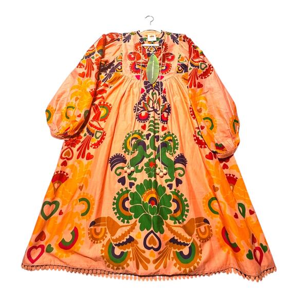 NWT Farm Rio Peach Amulet Midi Dress Medium Tropical Boho Hippie - Picture 4 of 12